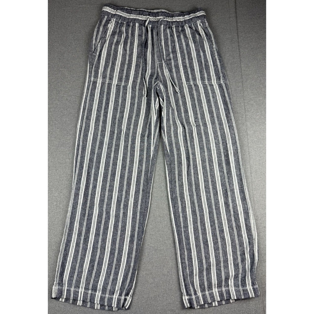 GAP Womens S Blue White Striped Linen Blend Pull On Wide Leg Pants Casual